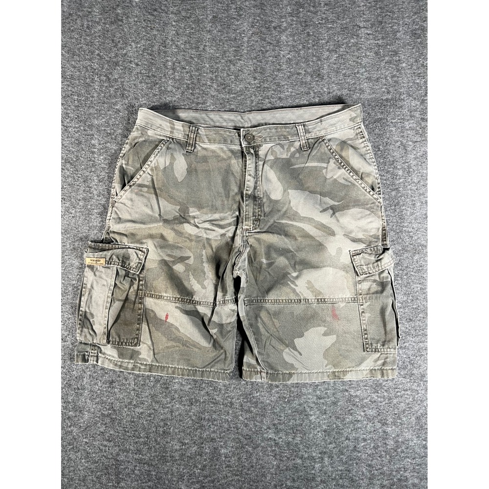 Vintage Wrangler Mens Camo Cargo Shorts Grey Green Camouflage Size 36 60SFKGZ